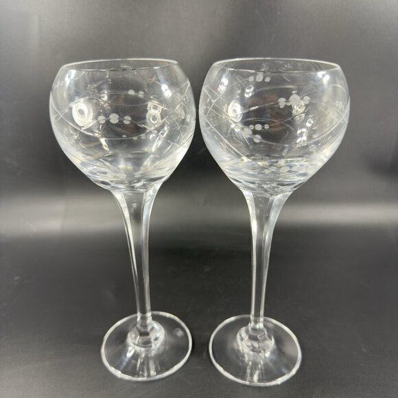 Royal Doulton PRECIOUS Pattern Clear Crystal Goblet Etched Glasses Cups Set2 VTG - Picture 14 of 16